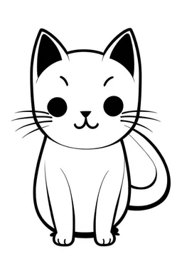 Simple outline of a cute cat, in a cartoon style, black and white