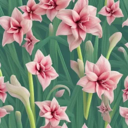 A highly detailed oil painting of intricate Amaryllis flowers, seamless pattern, Baroque