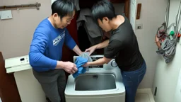 ouple drains water out of household washing machine