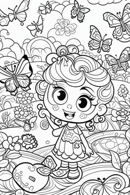 coloring pages for kids, Texto " Lisbeth Del Valle " en alta definición, caracterizado al estilo de Cute hello kitty, halloween y flores, ilustración, mariposas,renderizado 3d, vibrante, 3d render, typography, cartoon style, thick lines, low detail, black and white, no shading, --ar 85:110
