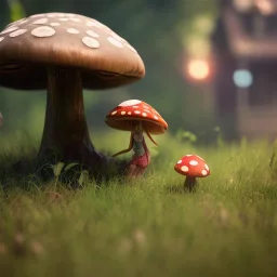 Mushroom girl and mushroom house, unreal 5, octane render, cinema4d, redshift render, hyper realistic, cenematic, vibrancy, synthwave, retouch, centered, dynamic lighting, dramatic lighting, 4k, highly detailed, attractive beautiful, realistic, epic composition, holographic,