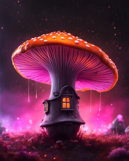 A solitary floating mushroom house on a clear night. silver and orange and pink, Dark cosmic interstellar. Detailed Matte Painting, deep color, fantastical, intricate detail, splash screen, hyperdetailed, insane depth, concept art, 8k resolution, trending on Artstation, Unreal Engine 5, color depth, backlit, splash art, dramatic, High Quality Whimsical Fun Imaginative Bubbly, perfect composition