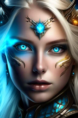 guerriero cosmico viso bellissimo capelli biondi occhi azzurri