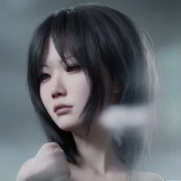 hitomi tanaka, long black hair, realistic, intriacte detail, sci-fi fantasy style, volumetric lighting, particales,highly detailed,cinamatic, deep colours,8k