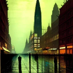 Corner building Metropolis by john atkinson Grimshaw,matte painting