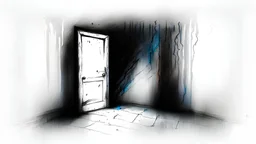 sketch of a scary dark room wall with a locked door white background