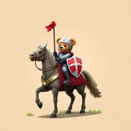 high poly teddy bear knight on horse with outstretched arms