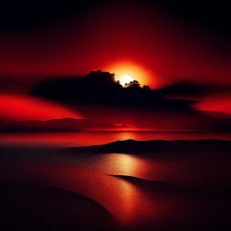 Beautiful dark red sunset over the sea shore at night, intricate, amazing, beautiful, realistic, ultra-high resolution, wide angle, depth of field, dynamic lighting –ar 1:2 –v 5