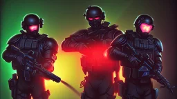 swat team in neon light by Andrea del sarto