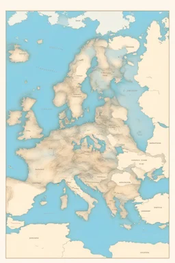 European countries are viewed from space, roads, cities, signs are visible. Highlight the names of the countries on the map. The clouds are naturalistic