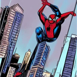 GIANT SPIDER MAN CLIMBING A SKYSCRAPER IN COMIC BOOK STYLE