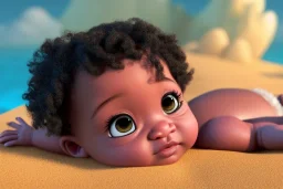 a beatiful little baby girl, 9 months old, moana style, black curly hair, brown eyes, realistic, intriacte detail,volumetric lighting, particales, highly detailed, cinematic, magnificent, majestic, Realistic photography, incredibly detailed, ultra high resolution, 8k, complex 3d render, cinema 4d