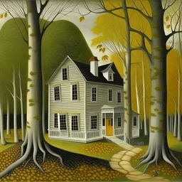 A silver house in the woods painted by Edward Hicks