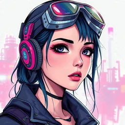 anime, masterpiece, ((inkpunk cell-shaded style)), realistic painting, portrait of a beautiful cyberpunk girl, cyberpunk headgear, mad-cybrpnkimprss