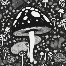 mushroom, black and white, cartoon, drawing, cute, creature, simple, mouth