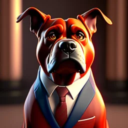 Illustrative sketch of a Pixar 3D image of an angry humanoid dog, suit and tie, ultra quality, 8k