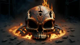 alien skull iron rust burning floor