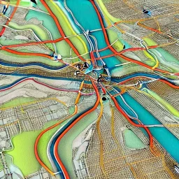 colored pins positioned throughout a topographic map, roads and highways, desaturated colored map, highly detailed, intricate design, smooth, realistic render, Artstation, smooth, sharp focus, illustration, artgerm