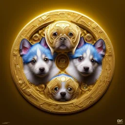 3d cute puppies, beautiful rich, detailed yin and yang symbol, shiny, intricate, gorgeous, ultrafine detail, hyperrealism, trending , sharp focus, intricate details, highly detailed, glowing, glitter, complementary colours