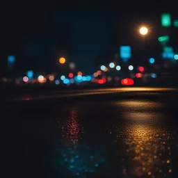 street asphalt level lights colors at night bokeh effect like a real camera image, no strange effect