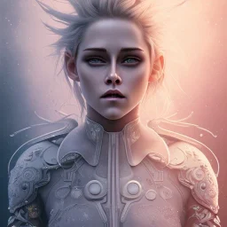 Kristen Stewart, karlan, icy blue, anime, mutated human,tears, crying, sad, fae, majestic, ominous, ice, plants, wildflower, facepaint, intricate, oil on canvas, masterpiece, expert, insanely detailed, 4k resolution, retroanime style, cute big circular reflective eyes, cinematic smooth, intricate detail , soft smooth lighting, soft pastel colors, painted Rena