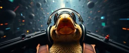 crash pilot ,weird perspective close up portrait of dj platypus duck pilot looking down on cam, with background in the style of escher and giger, a chill contrapunctus fugue in the style of fsol, beethoven, goa trance breaks, dancefloor drum and bass,