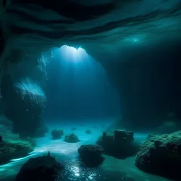 a deep dark icy underwater cave