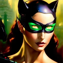 portrait 'beautiful Sexy Busty CatWoman',crystal clear green eyes,painting by gaston bussiere, greg rutkowski, yoji shinkawa, yoshitaka amano, tsutomu nihei, donato giancola, tim hildebrandt, oil on canvas, cinematic composition, extreme detail,fit full head inside picture,32k