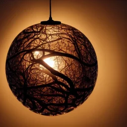 a gorgeous, stunning lamp made of gnarled wood, an illuminated ball of light hanging off branch, ornate crystal ball as background, 8k resolution, high-quality, fine-detail, photorealistic, intricate, digital art, detailed matte, volumetric lighting, illustration, 3D octane render, brian froud, howard lyon, selina french, anna dittmann, annie stokes, lisa parker, greg rutowski, George Grie, Ben Goossens, Igor Morski