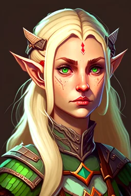 fantasy medieval female elf, character portrait, blonde hair, pixel art, game art