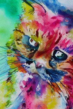 watercolor painting, cat, happy, bright color,