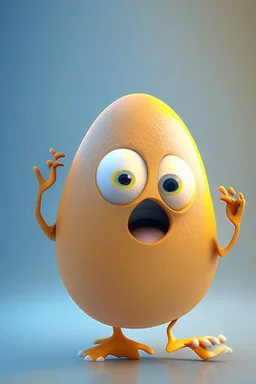 3d egg character with hands and legs, cute like pixar character