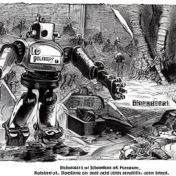 robot standing over bloodshed