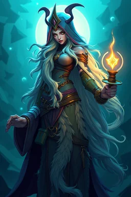 good low poly merman thief priest woman with long fur all over her entire body and bright aura and a nerd magical wizard fish man