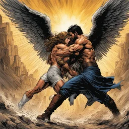 [art by David Finch] Jacob wrestling with angel