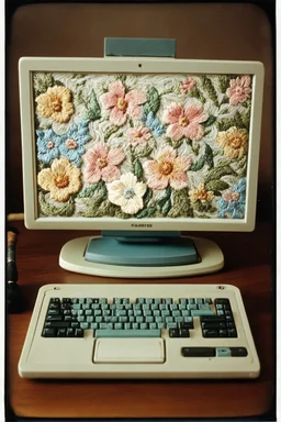 Ordinateur avec des fleurs brodees, , tintype