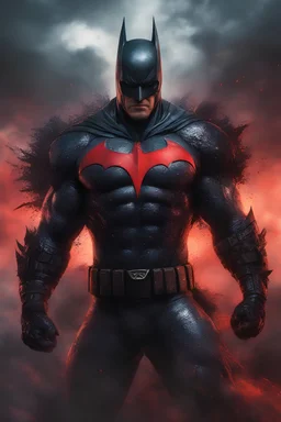 Batman, Strong, athletic physique, action poses, battle scars, blood, foggy, cloudy background, multicolored lightning, flowing lava, Full Eclipse, aliens, explosions, bright, vibrant, extremely colorful, detailed, blood red skies. Mechanical v3.1, Botany v3, HDR v3, Whimsical v3, Festive v3, Horror v3, Dark Fantasy v3, Dreamland v3,