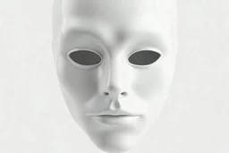 create a pure white mask, the mouth is pure black, realistic, digital art, high resolution, the eyes are black but with little red sparks inside of them