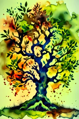 watercolor, Olive Tree, abstract, rorschach ink blot test, white background, muted colours