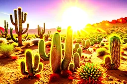 variety of cacti in a desert landscape under a blazing sun