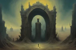milky methadone spying through keyhole of injustice, Hastur's columns of madness, surrealism, Max Ernst and Zdzislaw Beksinski deliver a surreal horror masterpiece, muted colors, sinister, creepy, sharp focus, surreal, weirdcore