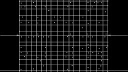 A top down view of a square on the right, with small white dots. The square is at the center of the square, where it runs vertically, and then a horizontal line that crosses over it to the middle of the square. A strong diagonal line starts at the upper left edge of the square, and then curves gently around to the right edge. The dark bottom right corner has another diagonal wave that goes from yellow to red, almost touching the left side of the square. The lines are not in a square, but their e