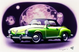 a true-to-life volkswagen karmann ghia cabrio, centered, intricate, extreme detailed, photorealism, center view, city background, pivot on volkswagen, pen and color marker painting by cheryl kelley