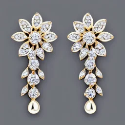 dangling diamond flower earrings, highly detailed, delicate, intricate, ornate, photorealistic, high fashion, jewellery, luxury, designer