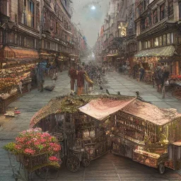 Insanely detailed photograph of an “artitcture plans of a city market on mainstreet” with intricate gears, intricate embroidered band, hyperdetailed painting by Ismail Inceoglu Huang Guangjian and Dan Witz CGSociety ZBrush Central fantasy art album cover art,8K, hdr, romantic, mysterious, ominous, flowers, jewelry, steam,oil,cafe,street vendor,steamship,D&D, 1800s