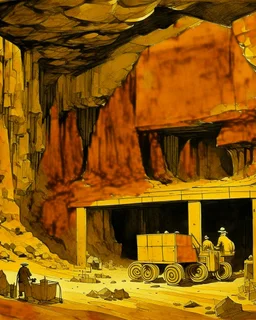 A yellow underground mine with gold painted by Lyonel Charles Feininger