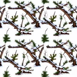 detailed Real Tree Camouflage made of sticks, twigs, leaves, pine branches, snow and dirt, white background, seamless repeatable texture pattern imitating a natural forest background
