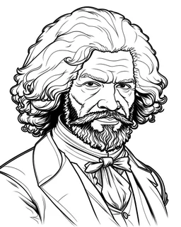 Frederick Douglass, line art style fashion, simple line art, one line, line art, white background, cartoon style, coloring book style on white background, well composed, clean coloring book page, No dither, no gradient, strong outline, No fill, No solids, hand drawn