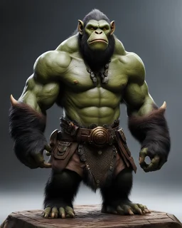 tabletop role-playing miniature of a humanoid ape-orc-hybrid. full body. concept art. hyperrealism 4K ultra HD unreal engine 5 photorealism.