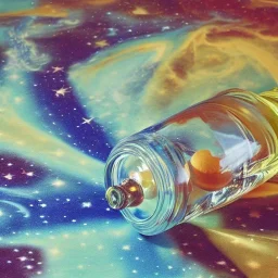 universe in a bottle on a velvet tablecloth,